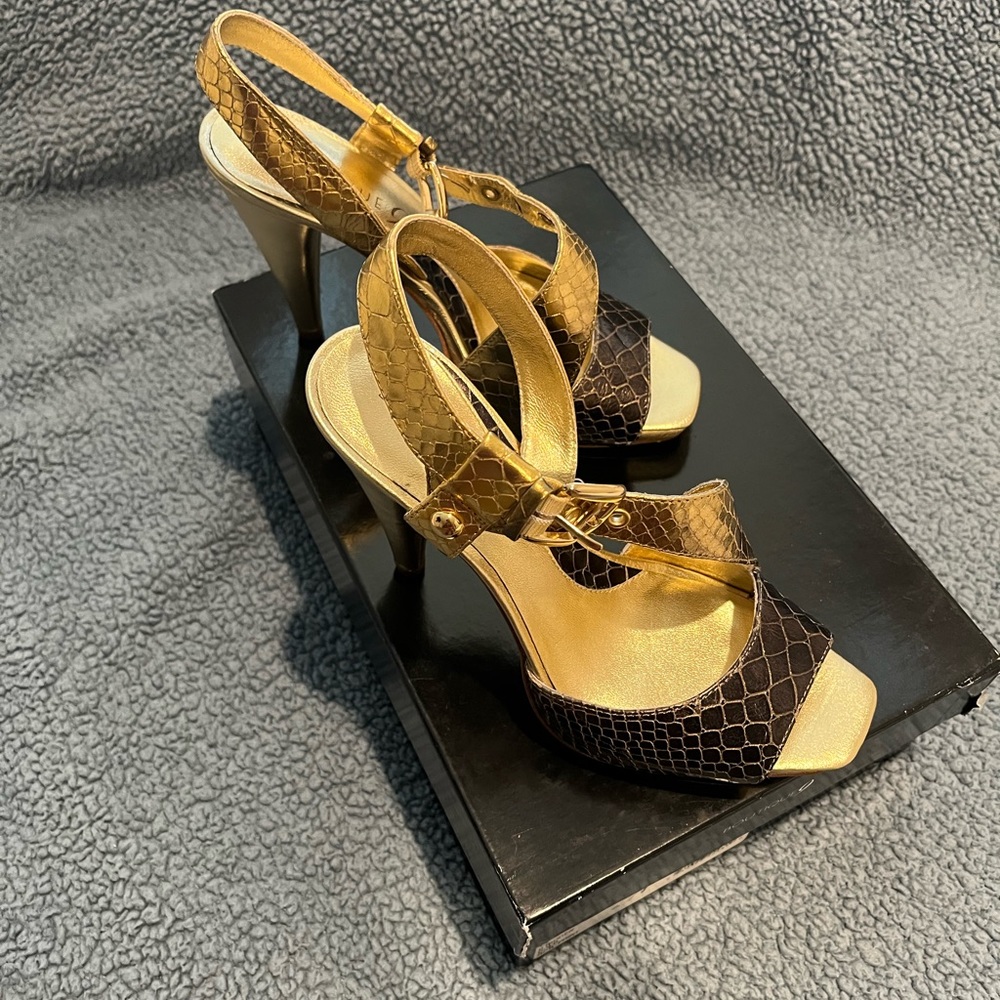 Gold Reptile Print heels